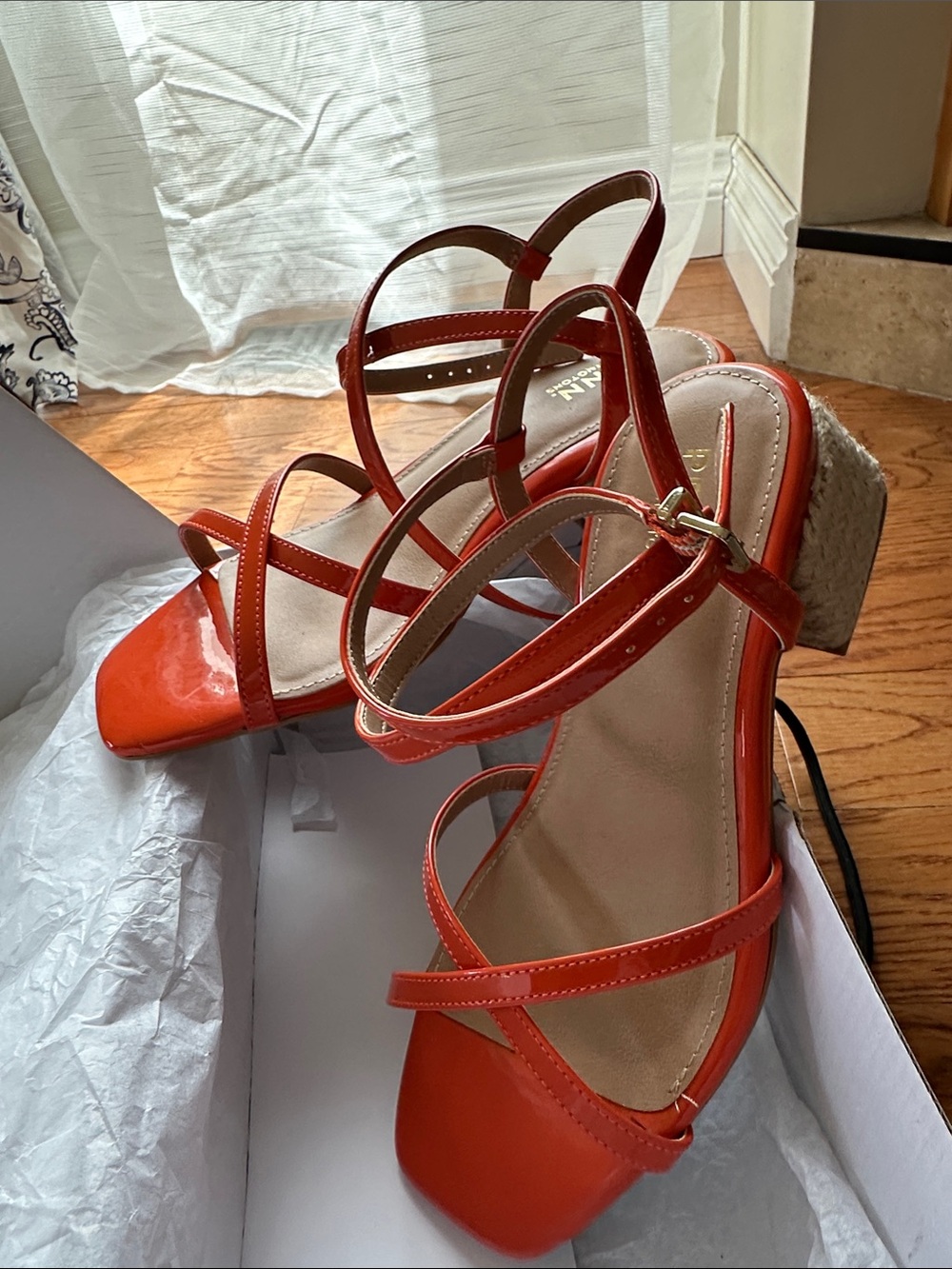 PENN. by Penningtons Orange Strappy Block Heel Sandals – Size 8WW – New in Box